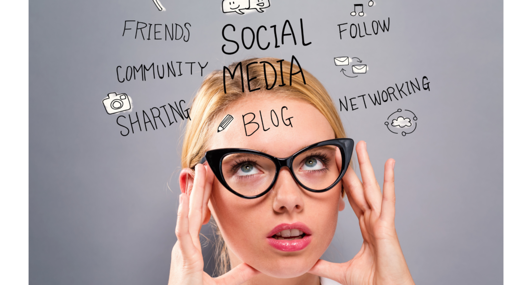 social media marketing image showing person trying to decide which social media platform to use.