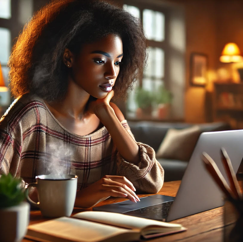 African American Female studing online