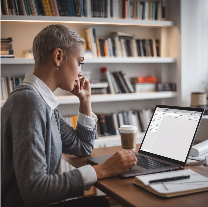 Woman with short hair using a computer